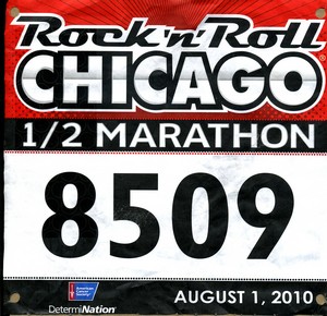 The Chicago Rock 'n' Roll Half Marathon bib.